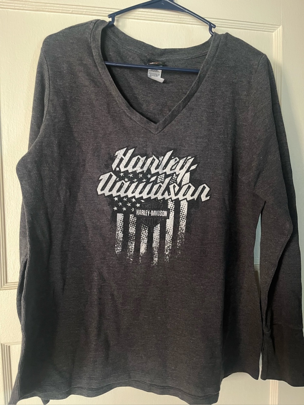 Harley-Davidson Dark Gray Long Sleeve V-Neck Top with White Logo